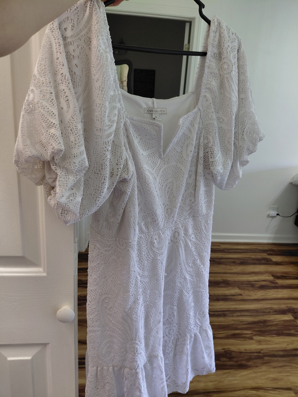 White Lace Puff-Sleeve Women's Dress